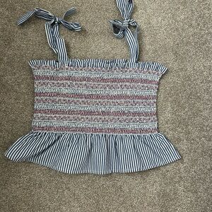 Striped Smocked Camisole with Ruffle Hem